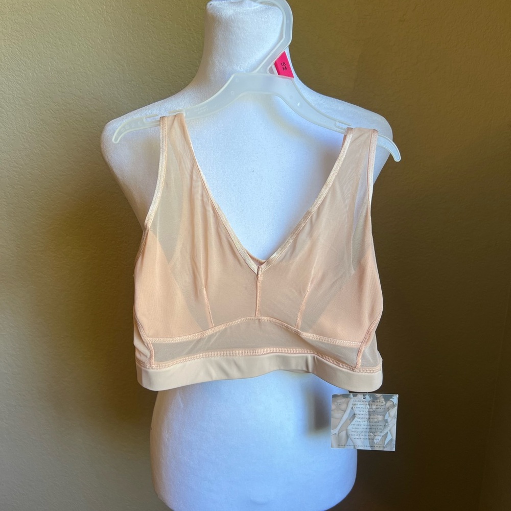NAKED REBELLION nude mesh v neck shear bra | small